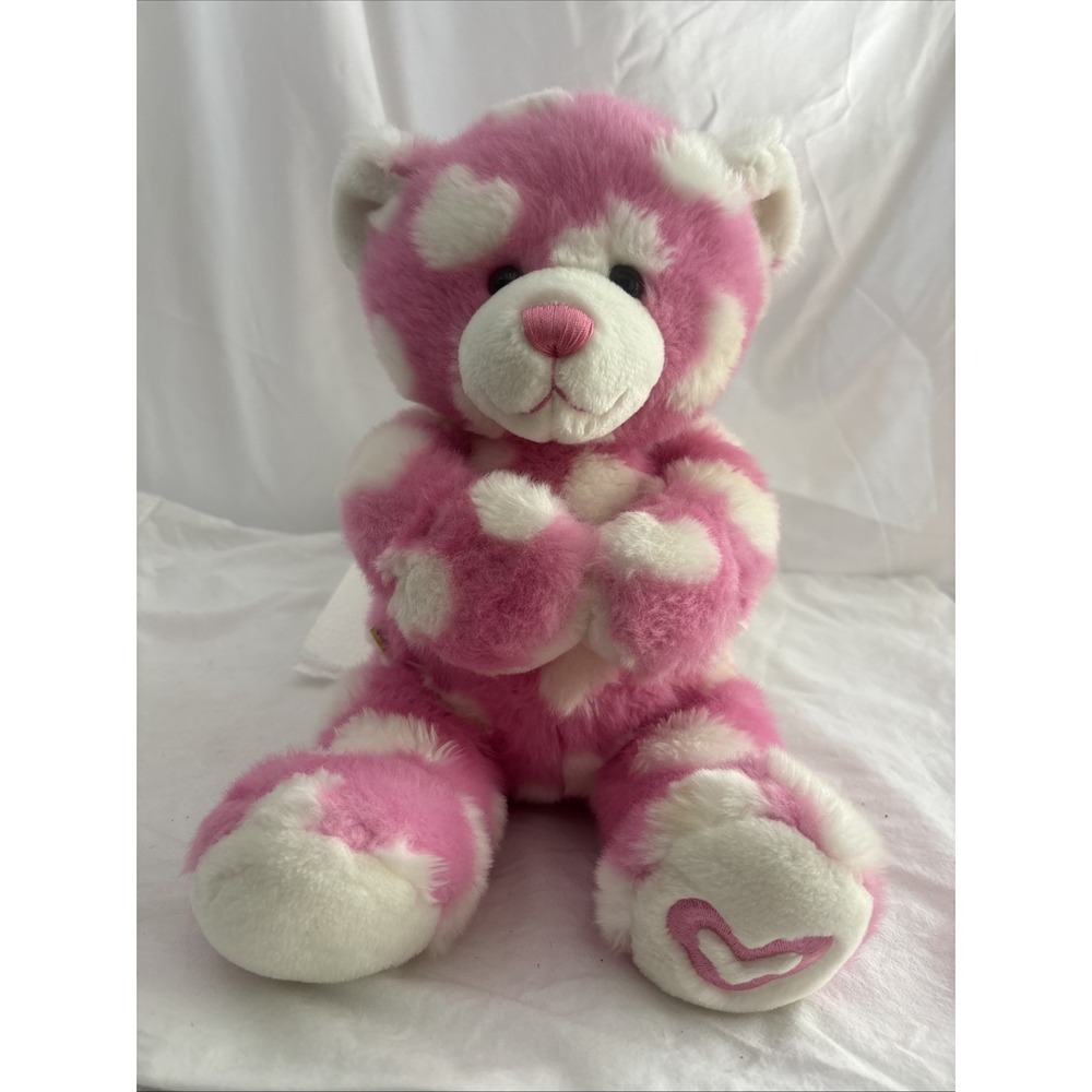 Build A Bear Pink White Hearts Teddy 16” Magnetic Paws Plush Hugging Love Teddy